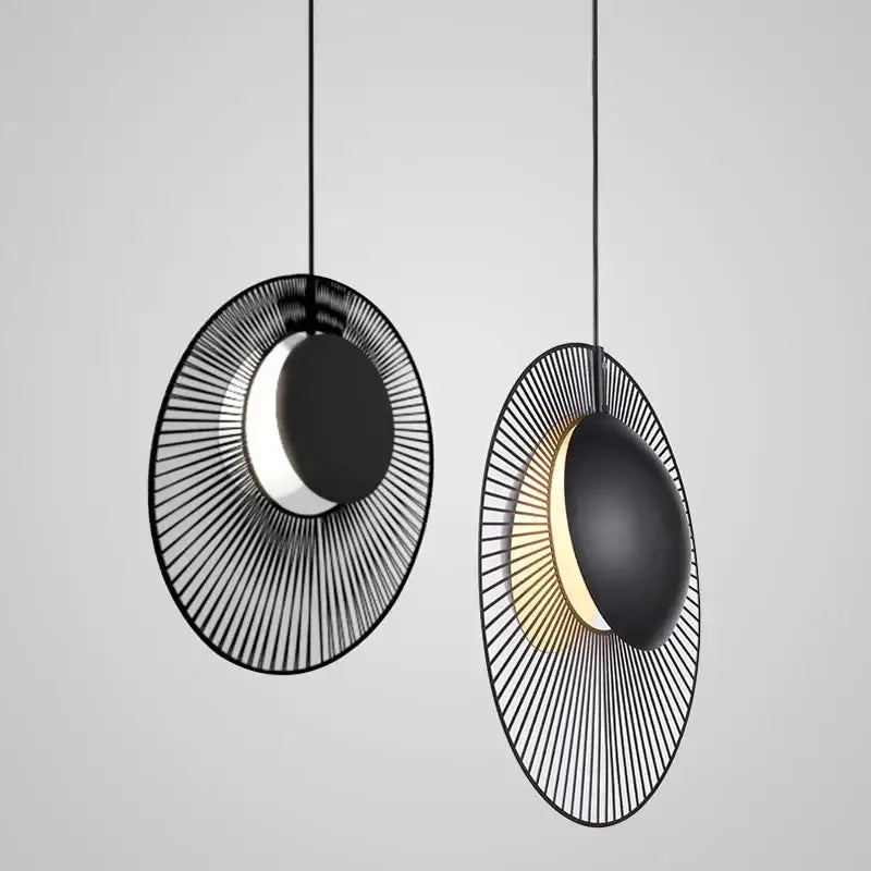 Modern black radial wireframe led pendant light bedroom decor