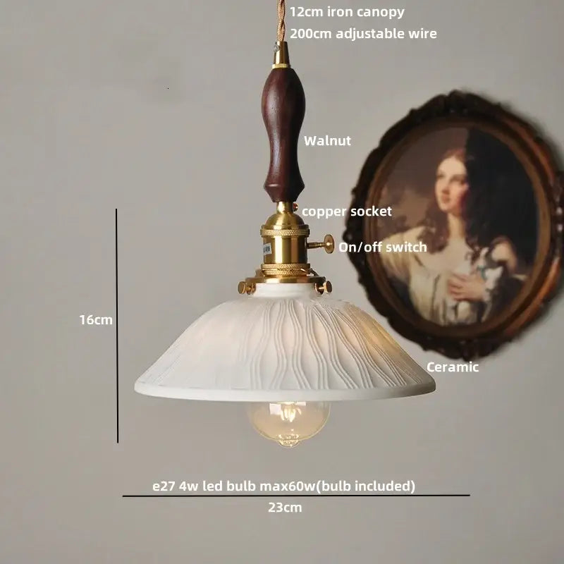 Modern white ceramic and walnut led pendant light dining room
