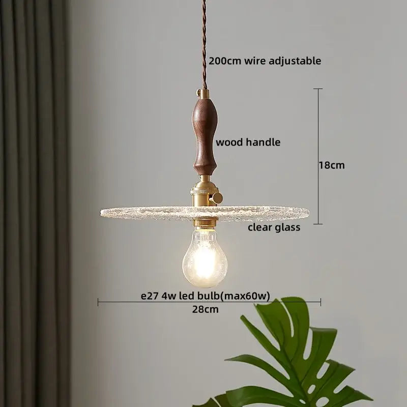 Modern patterned glass led pendant light kitchen wood and brass