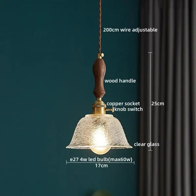 Modern patterned glass led pendant light kitchen wood and brass