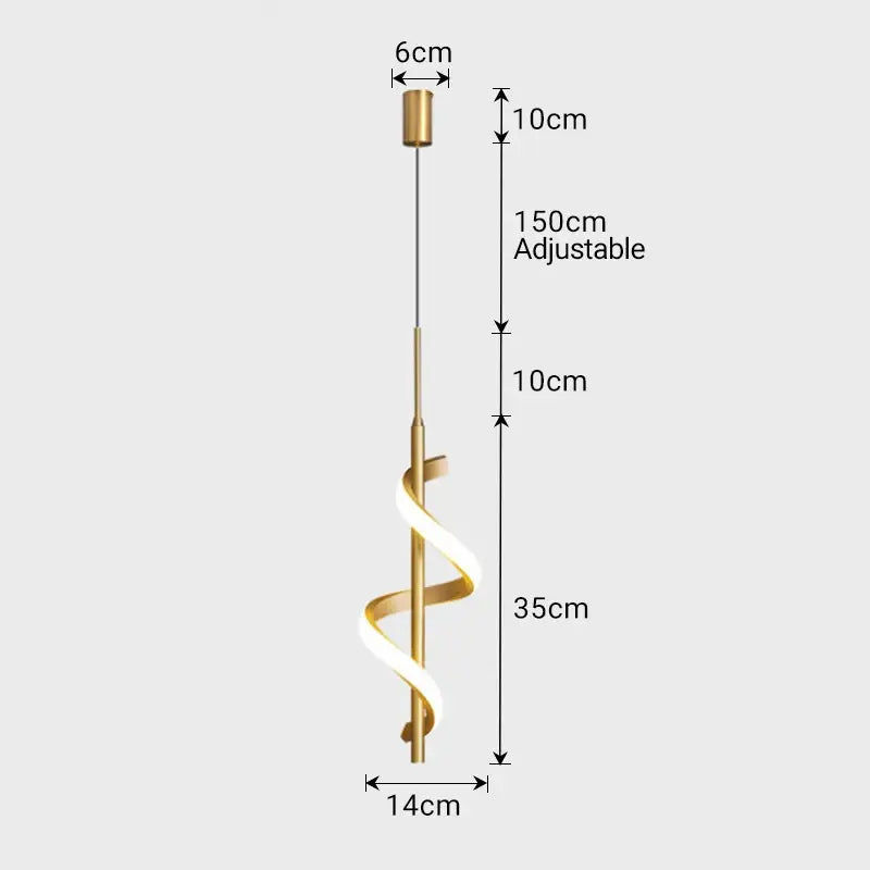 Modern gold spiral led pendant light bedroom hanging lamp