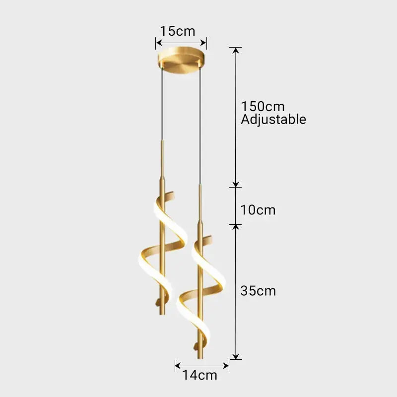 Modern gold spiral led pendant light bedroom hanging lamp