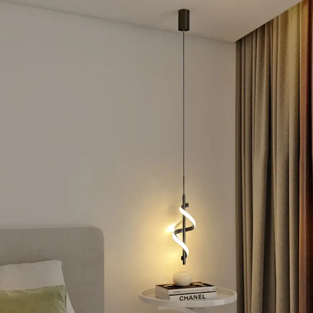 Modern gold spiral led pendant light bedroom hanging lamp