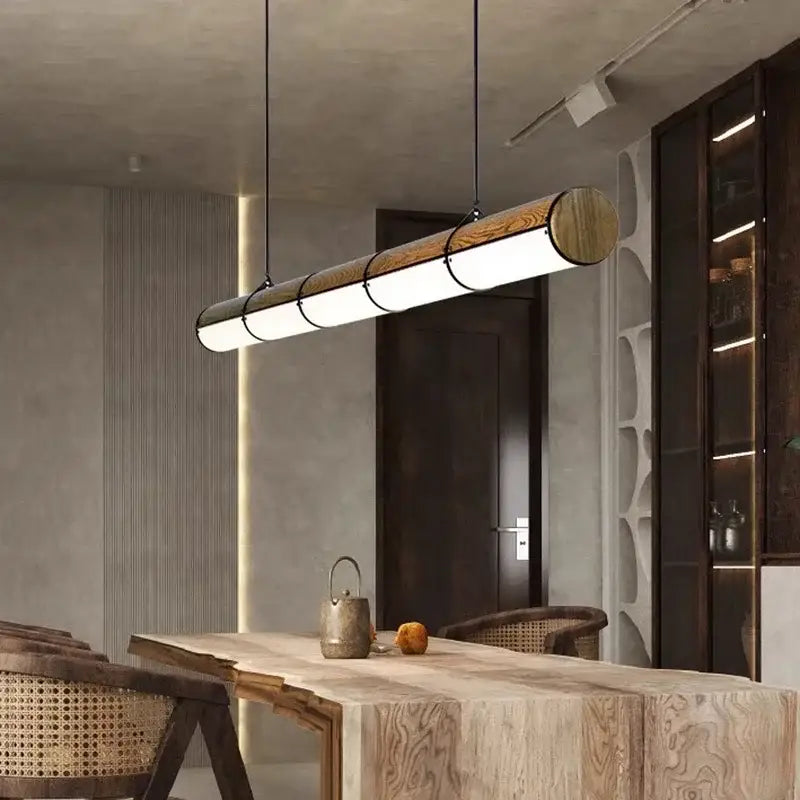 Modern wood and metal led pendant light for dining room