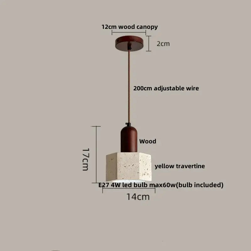 Minimalist beige concrete and wood led pendant light dining room
