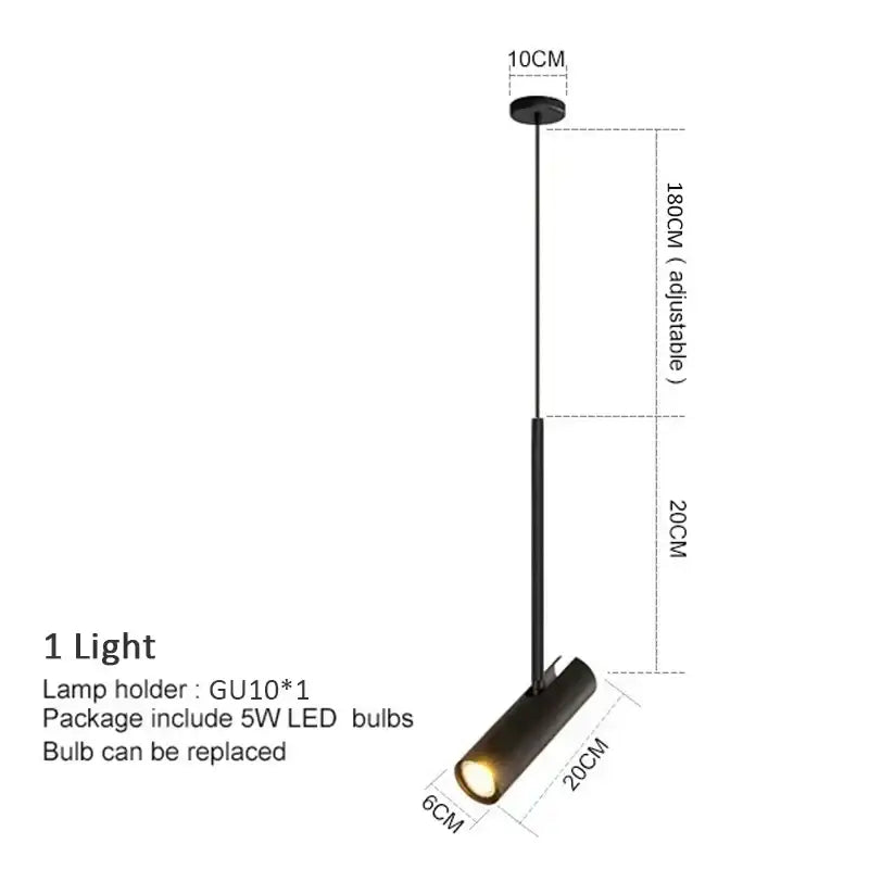 Modern black cylindrical led pendant light for kitchen spotlight