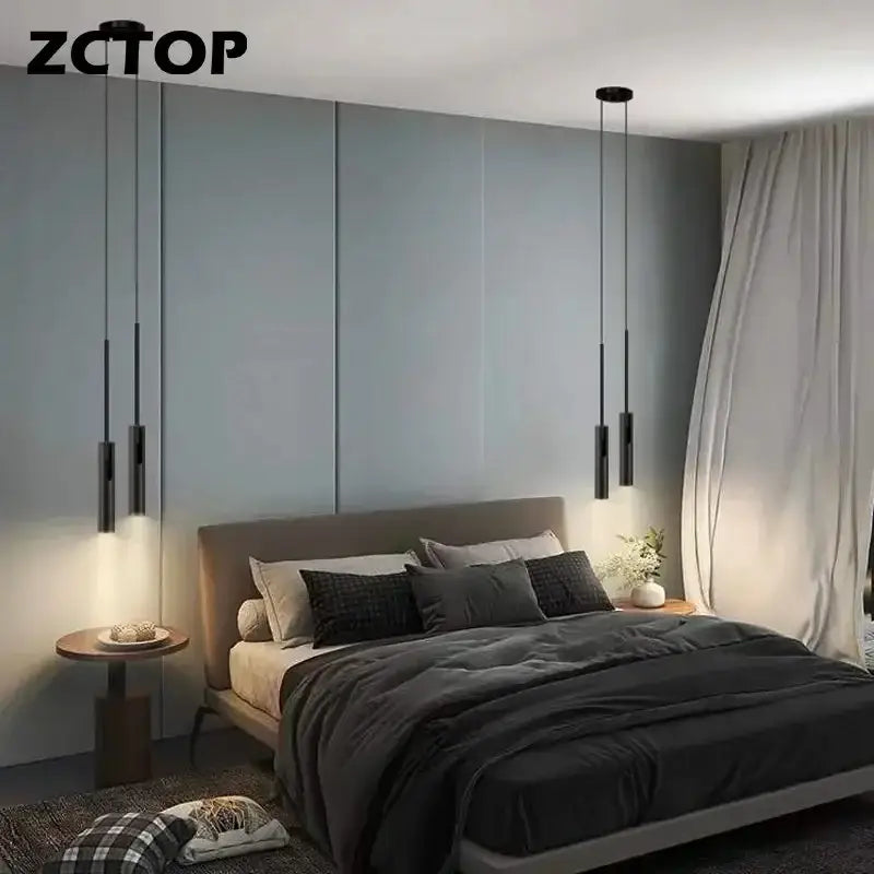 Modern black cylindrical led pendant light for kitchen spotlight