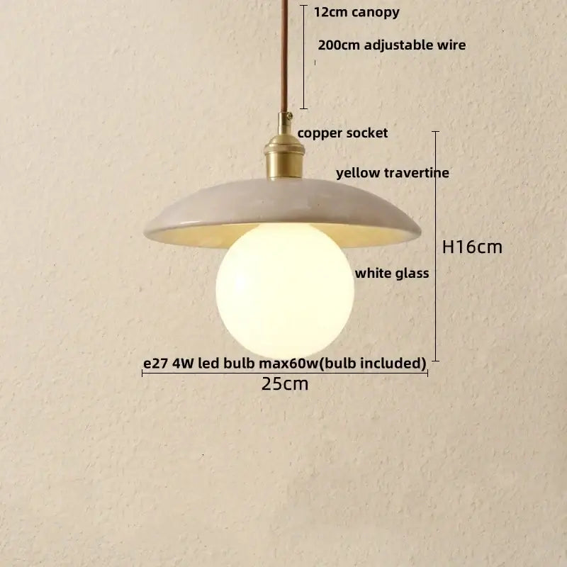 Wabi sabi beige stone and wood led pendant light dining room