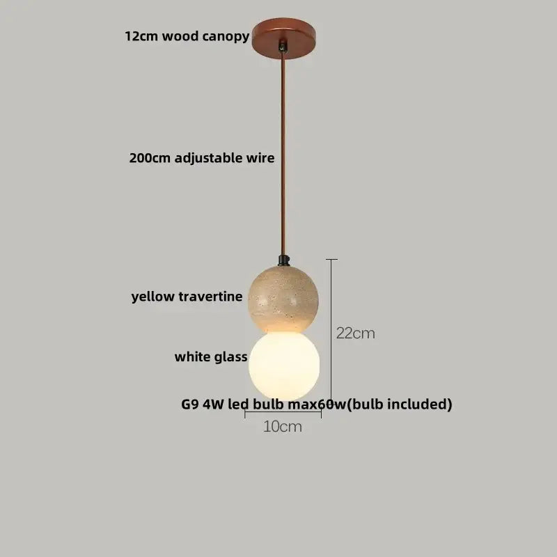 Wabi sabi beige stone and wood led pendant light dining room
