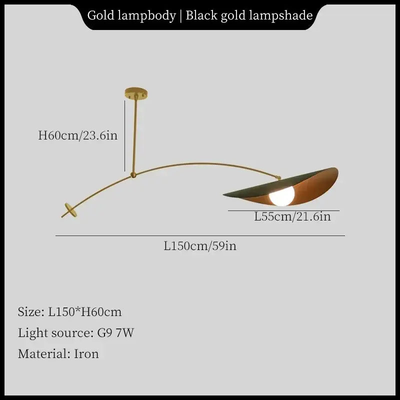 Modern black & gold led pendant lights living room leaf hanging lamp