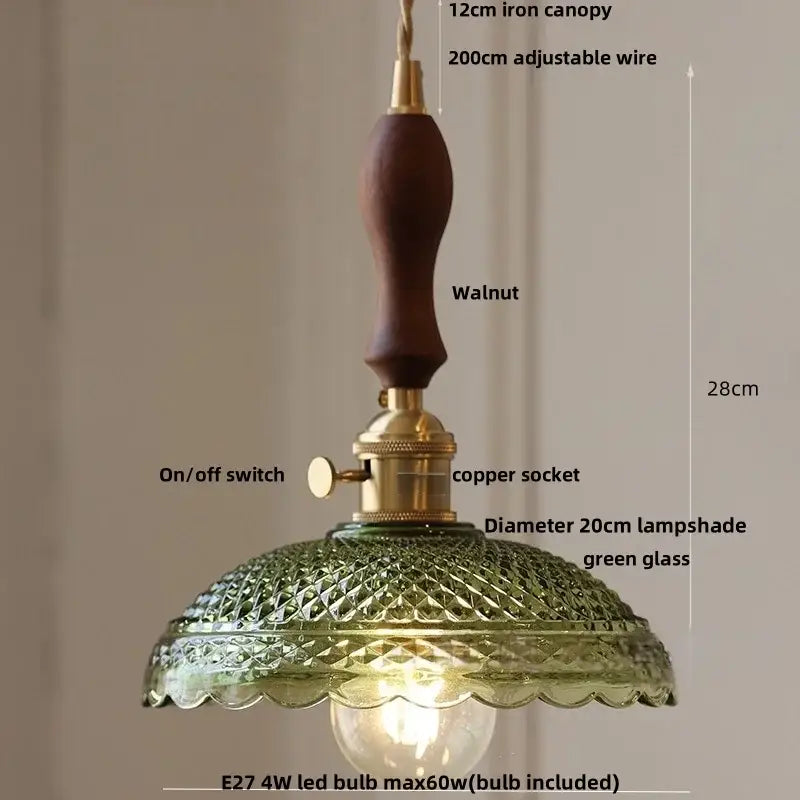 Modern leaf green glass and walnut led pendant light dining room