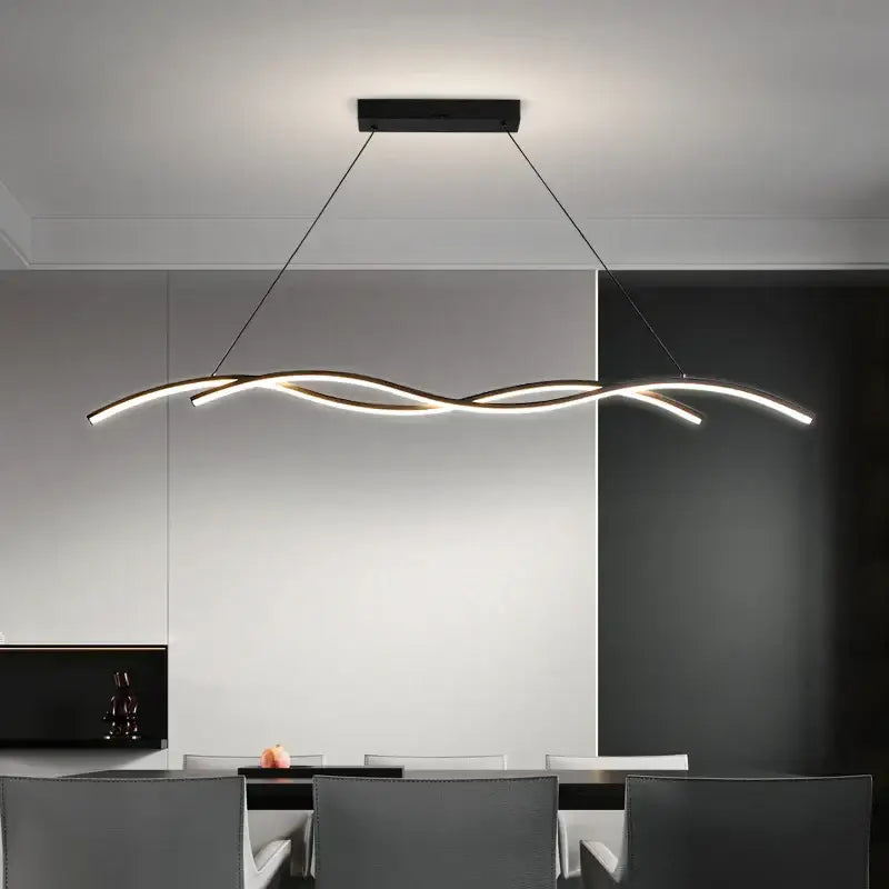 Modern wavy black led pendant light for living room dining room