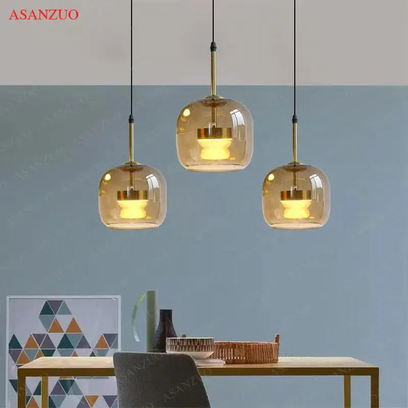 Modern smoked & clear glass led pendant lights for dining room