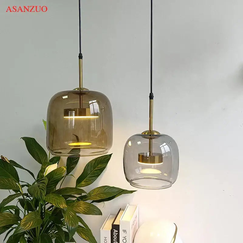 Modern smoked & clear glass led pendant lights for dining room