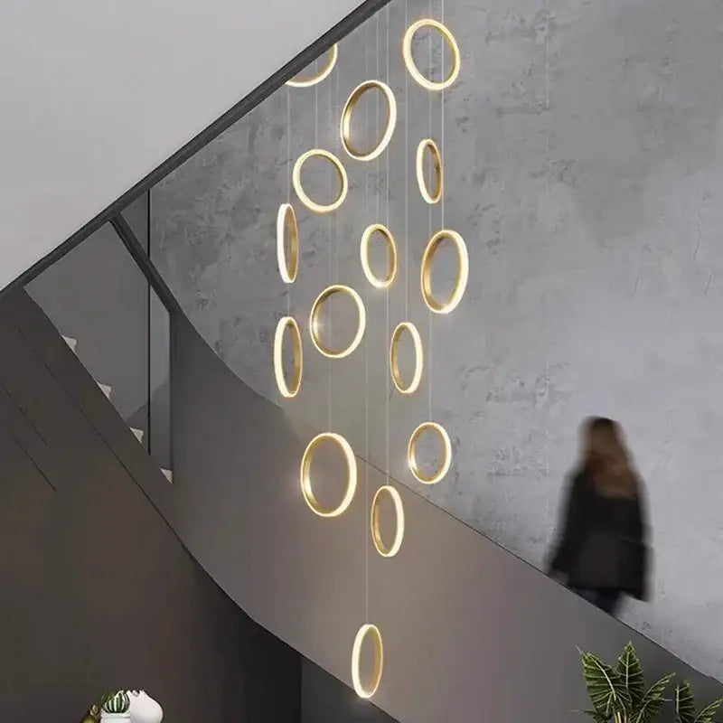 Modern circular gold led pendant lights for dining room