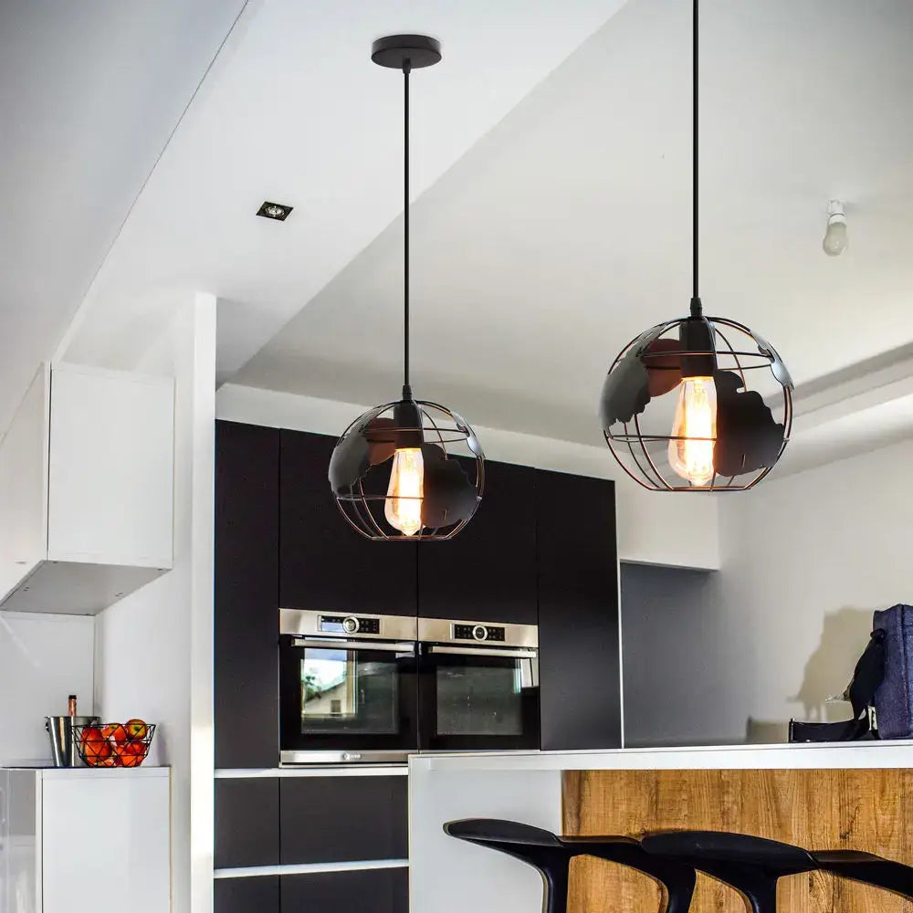 Industrial black metal cage led pendant lights kitchen hanging lamp