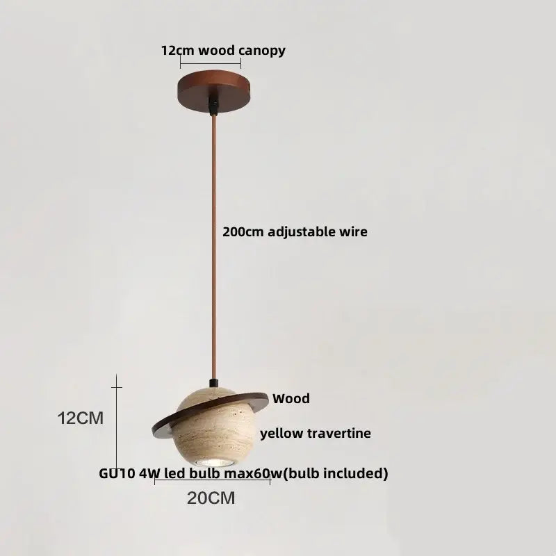 Beige stone and dark wood planet led pendant light bedroom