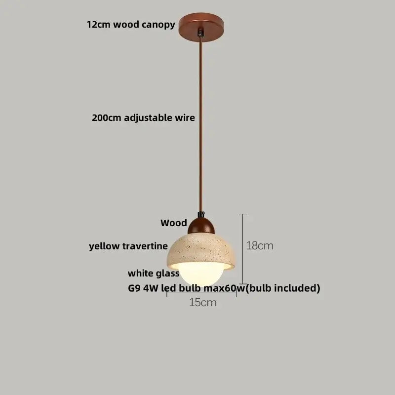 Beige stone and dark wood planet led pendant light bedroom