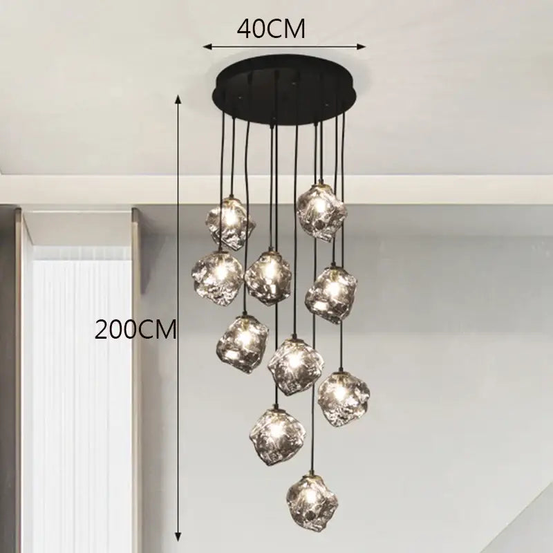 Modern irregular glass led pendant staircase chandelier dining room