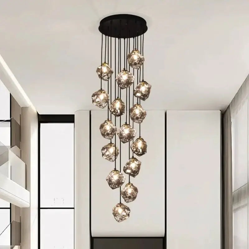 Modern irregular glass led pendant staircase chandelier dining room