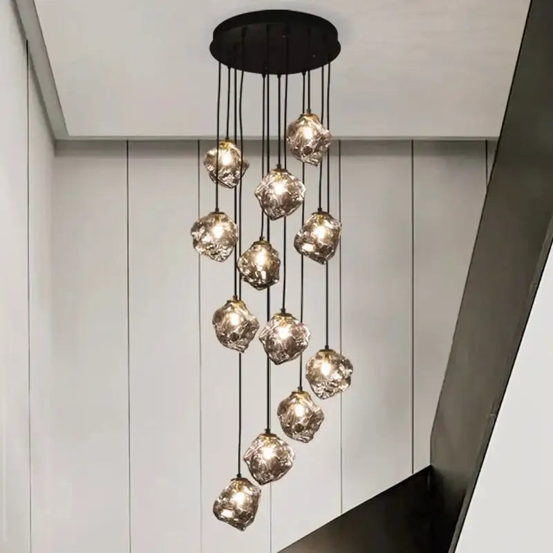 Modern irregular glass led pendant staircase chandelier dining room
