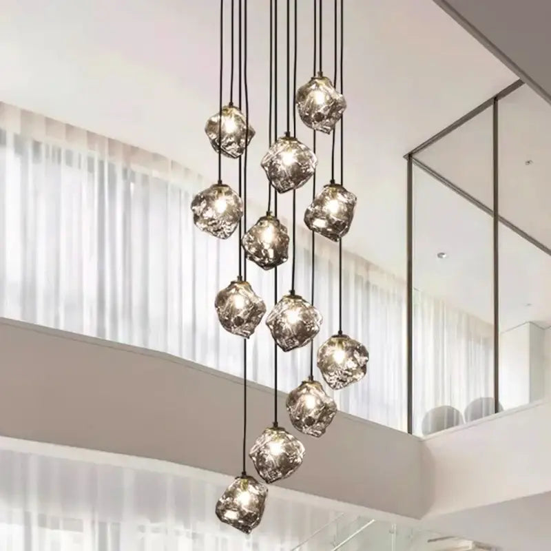 Modern irregular glass led pendant staircase chandelier dining room