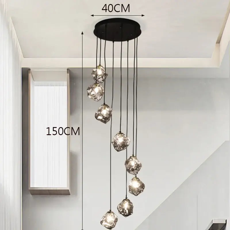 Modern irregular glass led pendant staircase chandelier dining room