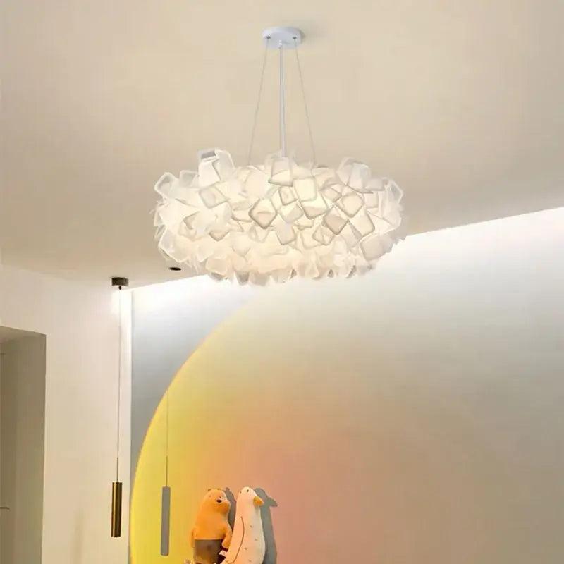 White fluffy cloud led petal ceiling chandelier bedroom light