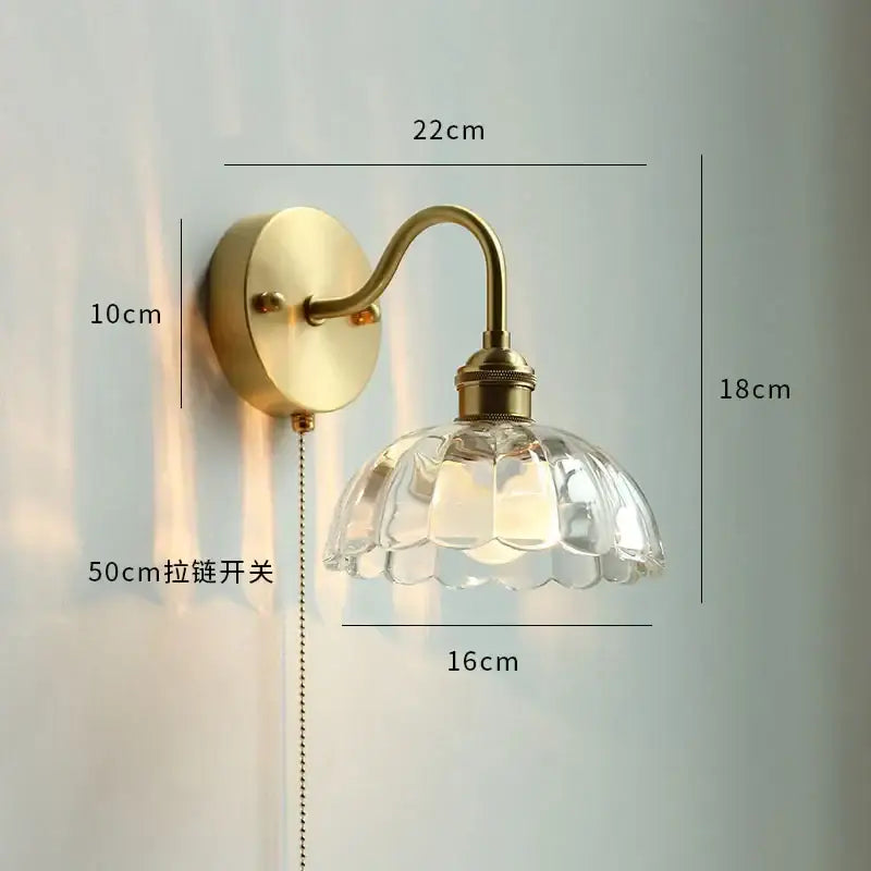 Pink cherry blossom led petal wall sconce bedroom pull chain light