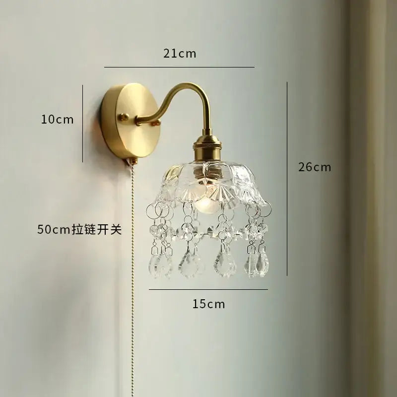 Pink cherry blossom led petal wall sconce bedroom pull chain light