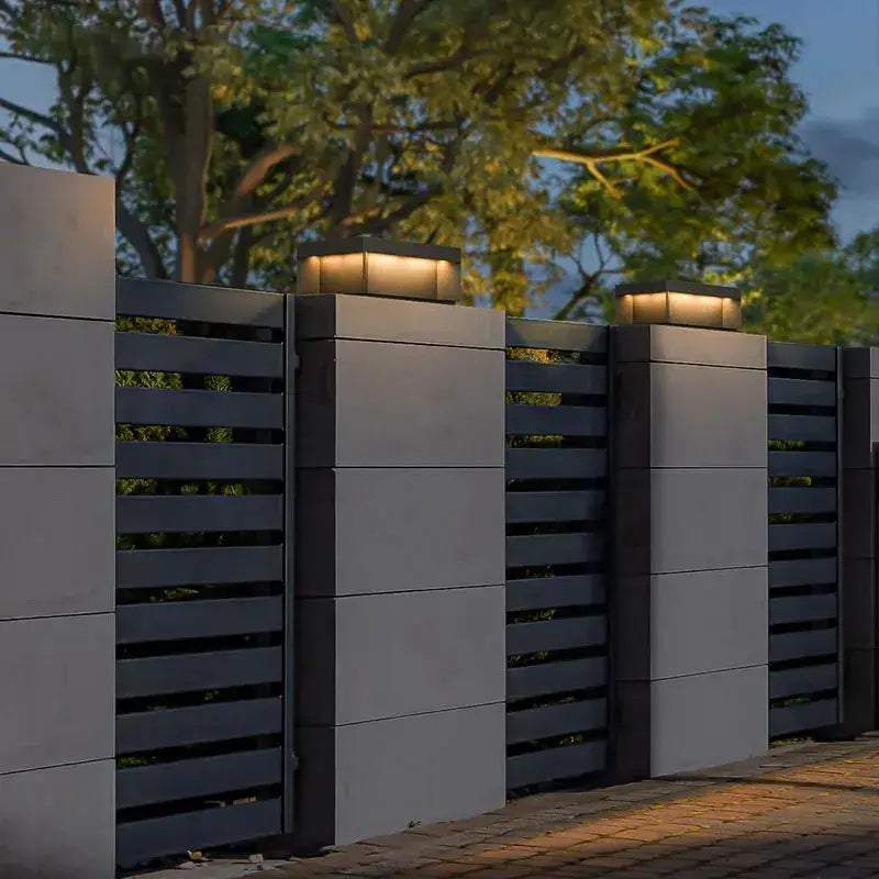 Black square solar decorbites led pillar light courtyard fence cap