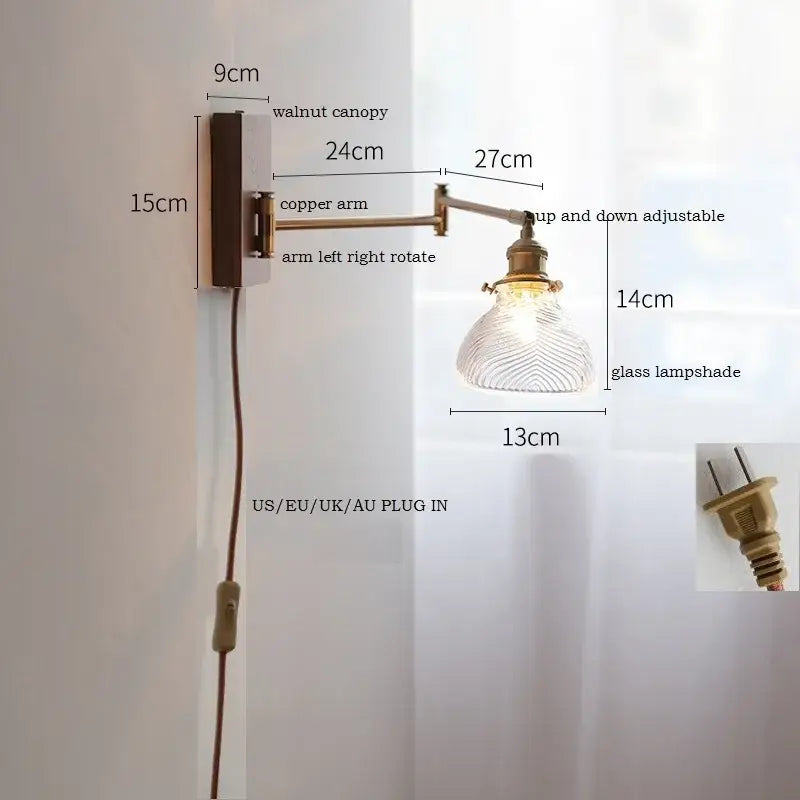Modern brass led pull chain wall lamp with pleated shade bedroom