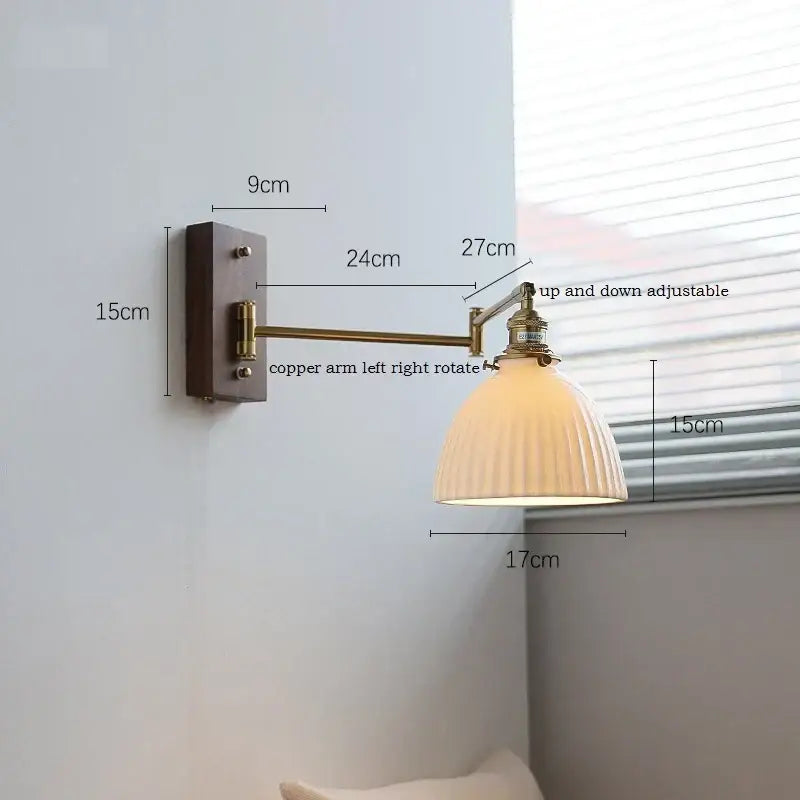 Modern brass led pull chain wall lamp with pleated shade bedroom