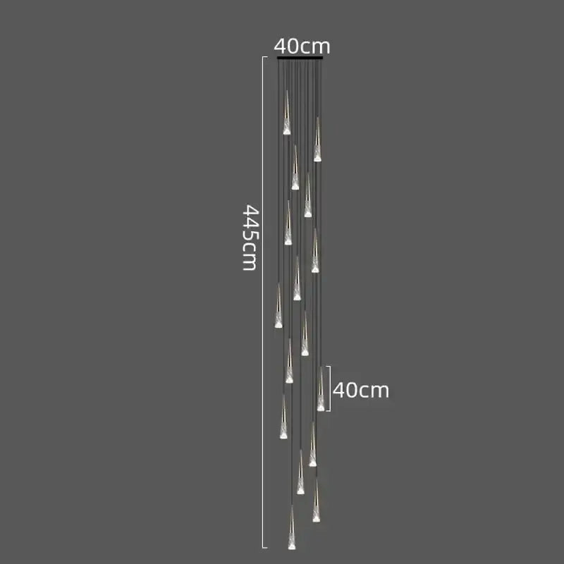 Modern black and clear led rain drop chandelier staircase light