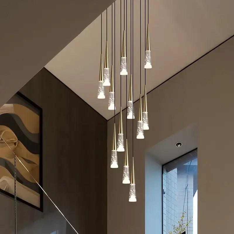 Modern black and clear led rain drop chandelier staircase light