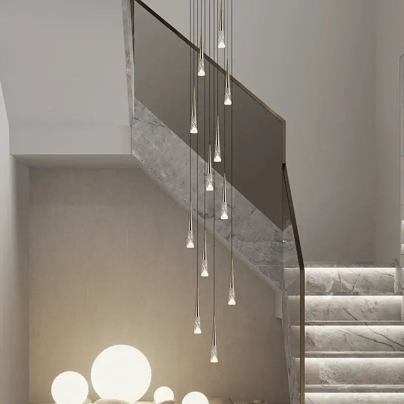Modern black and clear led rain drop chandelier – staircase pendant light