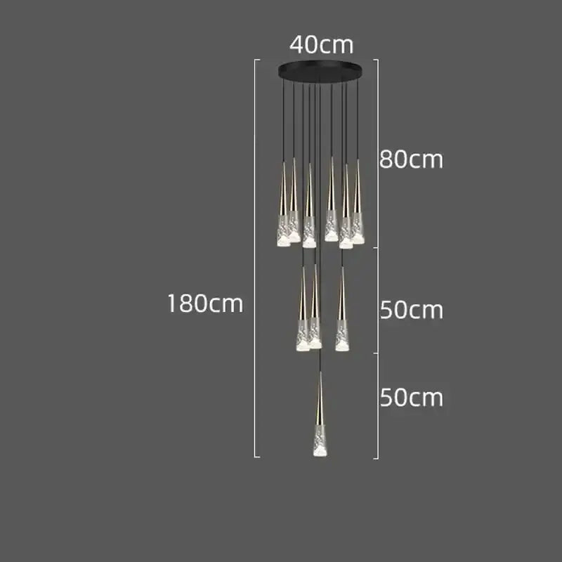 Modern black and clear led rain drop chandelier – staircase pendant light