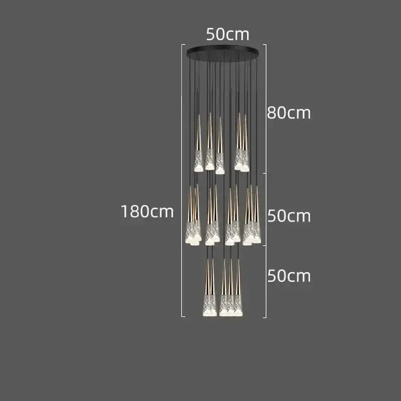Modern black and clear led rain drop chandelier – staircase pendant light