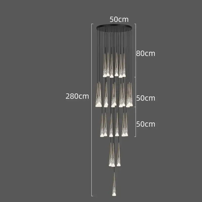 Modern black and clear led rain drop chandelier – staircase pendant light