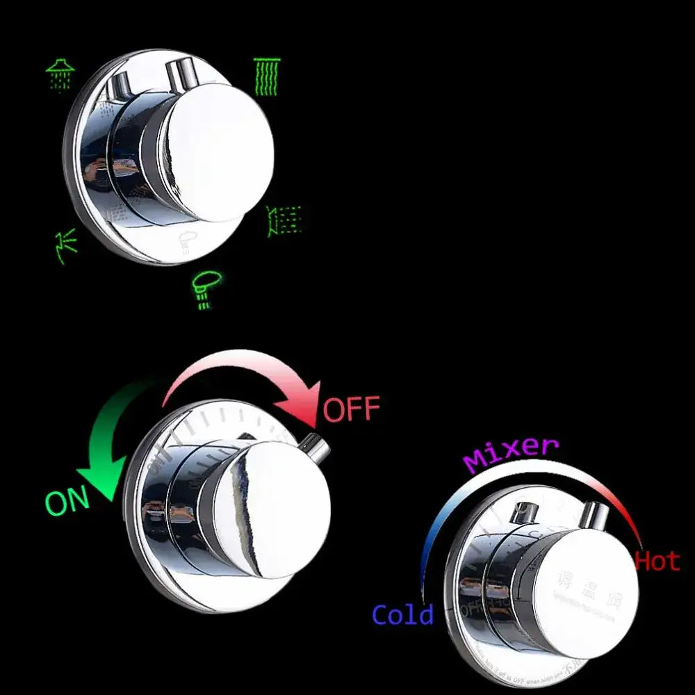 Gold led rain shower system with massage jet and bidet for bathroom