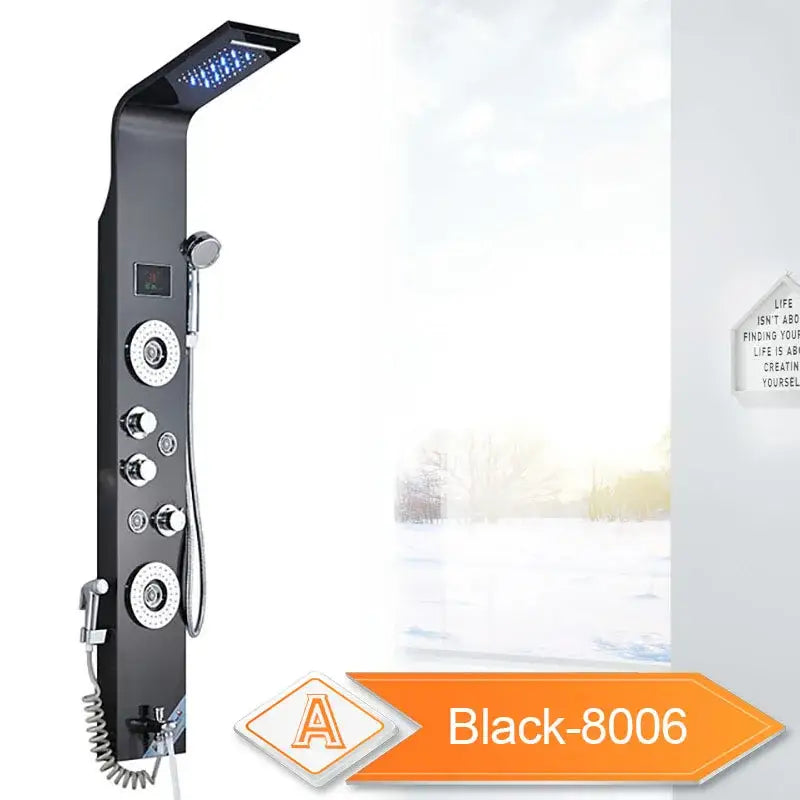 Gold led rain shower system with massage jet and bidet for bathroom