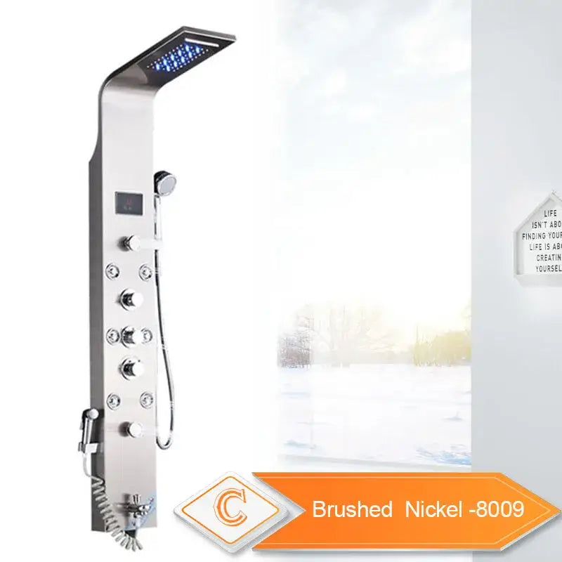 Gold led rain shower system with massage jet and bidet for bathroom