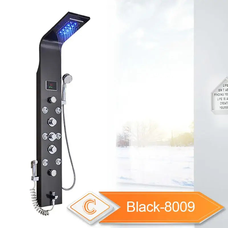 Gold led rain shower system with massage jet and bidet for bathroom