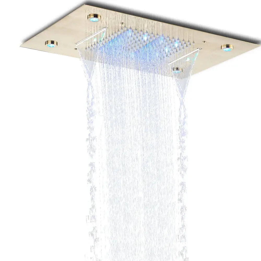 Modern black rain waterfall shower head bathroom blue led lights