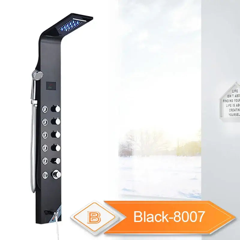 Silver rainfall led shower panel with bidet sprayer for bathroom