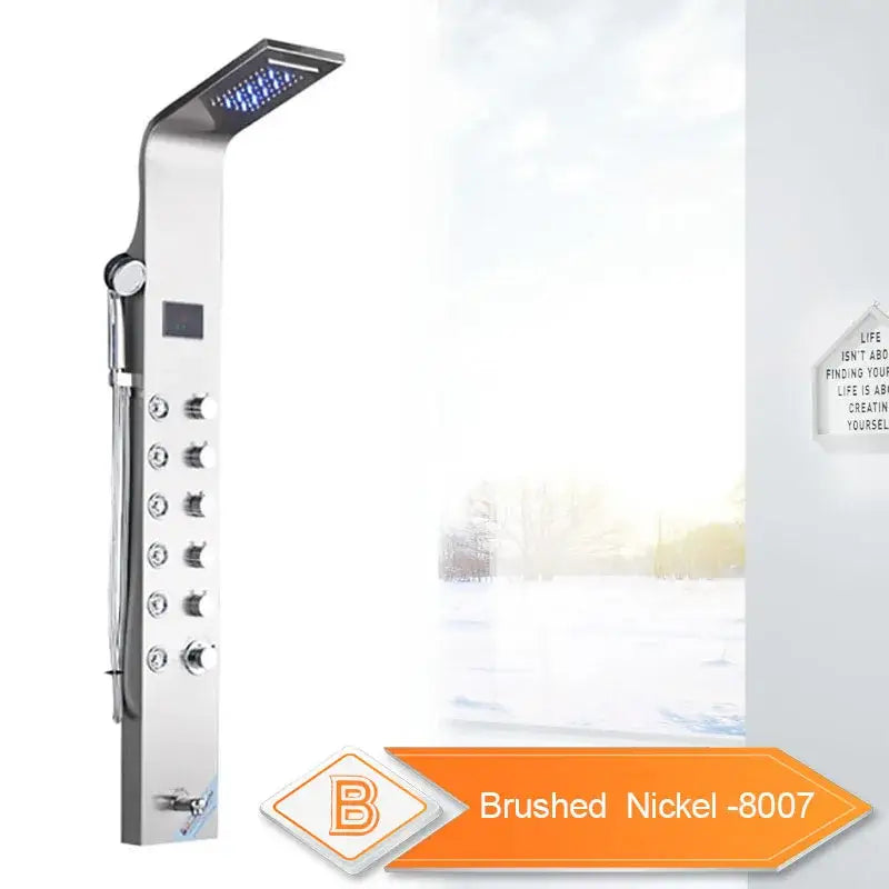 Silver rainfall led shower panel with bidet sprayer for bathroom