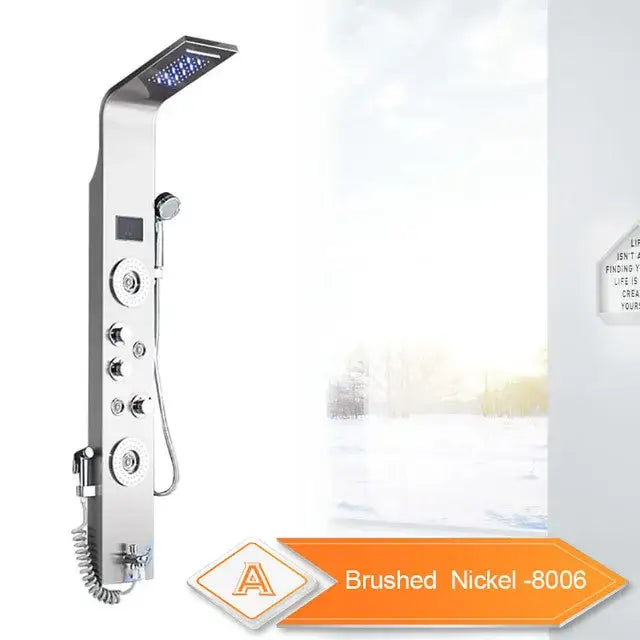 Silver rainfall led shower panel with bidet sprayer for bathroom