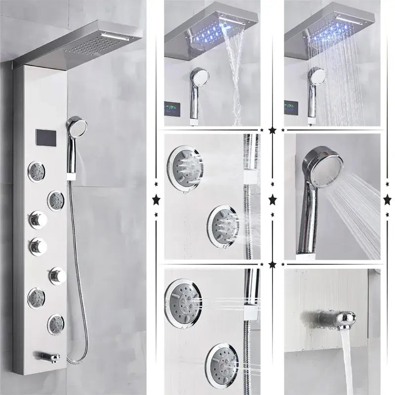 Modern black stainless steel led rainfall shower panel bathroom spa