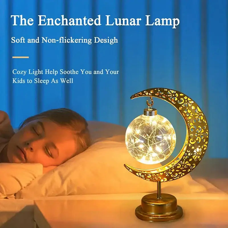 Golden filigree led ramadan moon table lamp bedroom decor