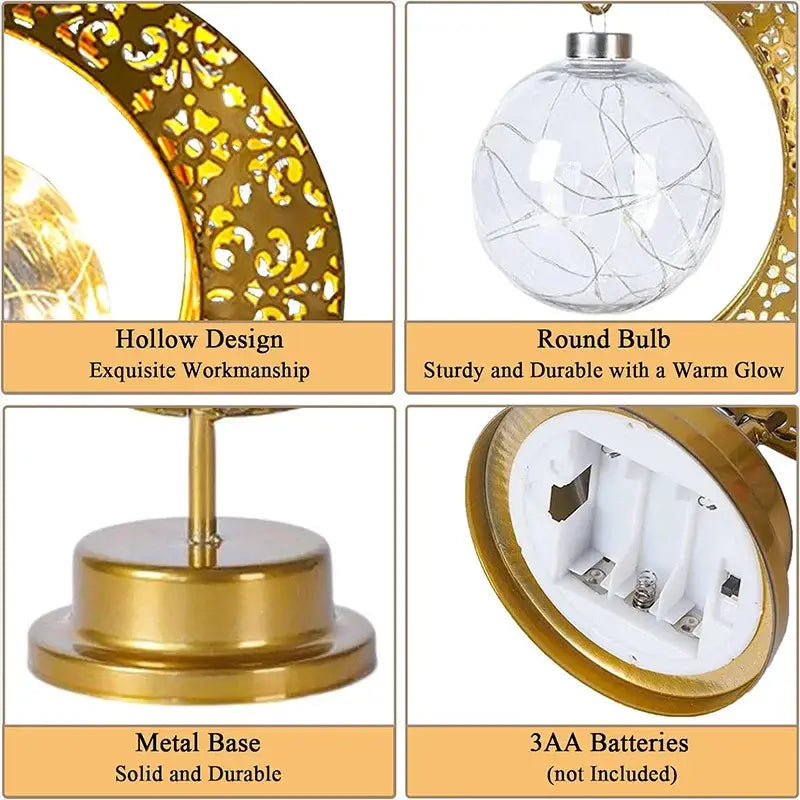 Golden filigree led ramadan moon table lamp bedroom decor